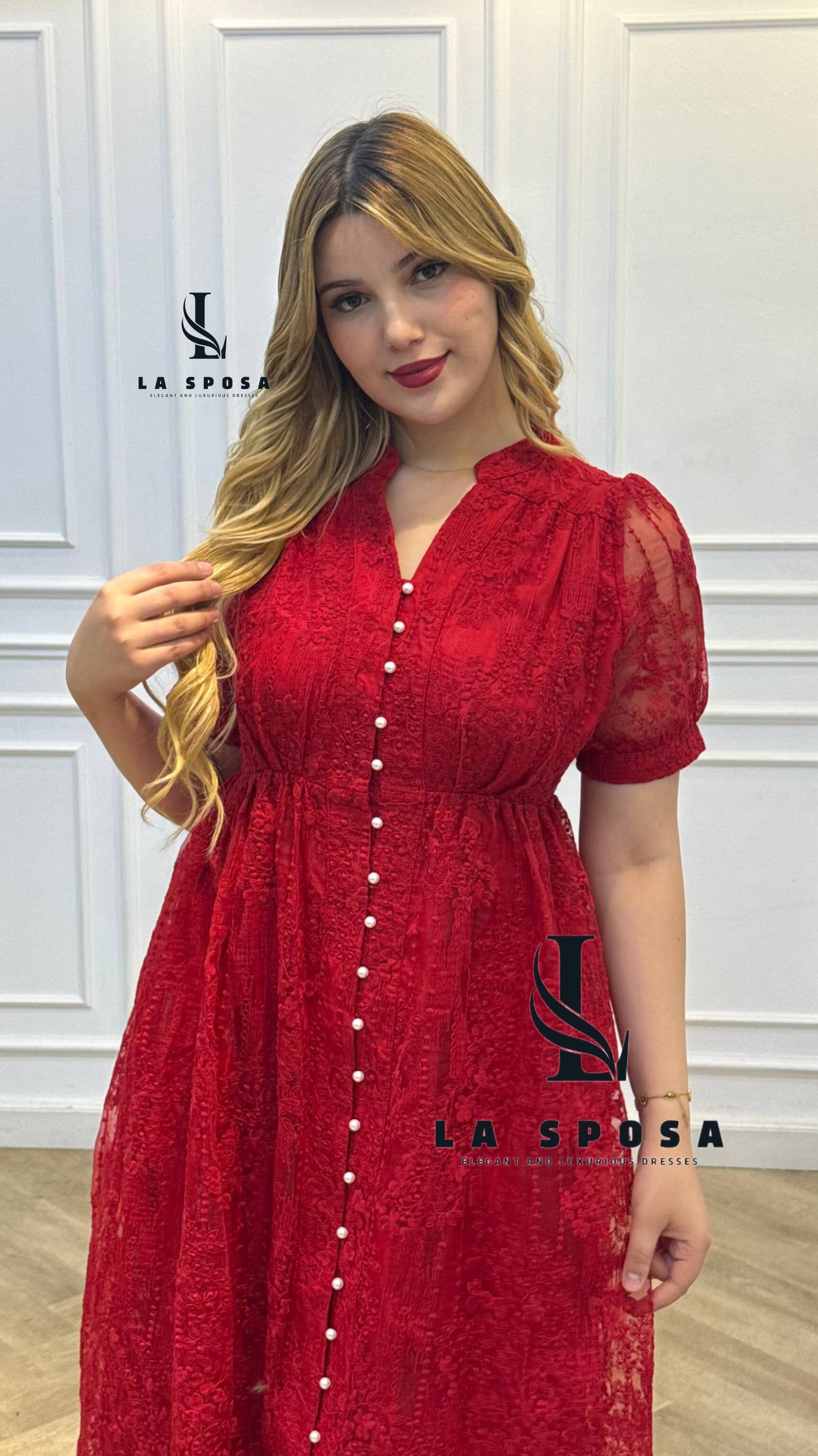 Robe carolina demi manche rouge